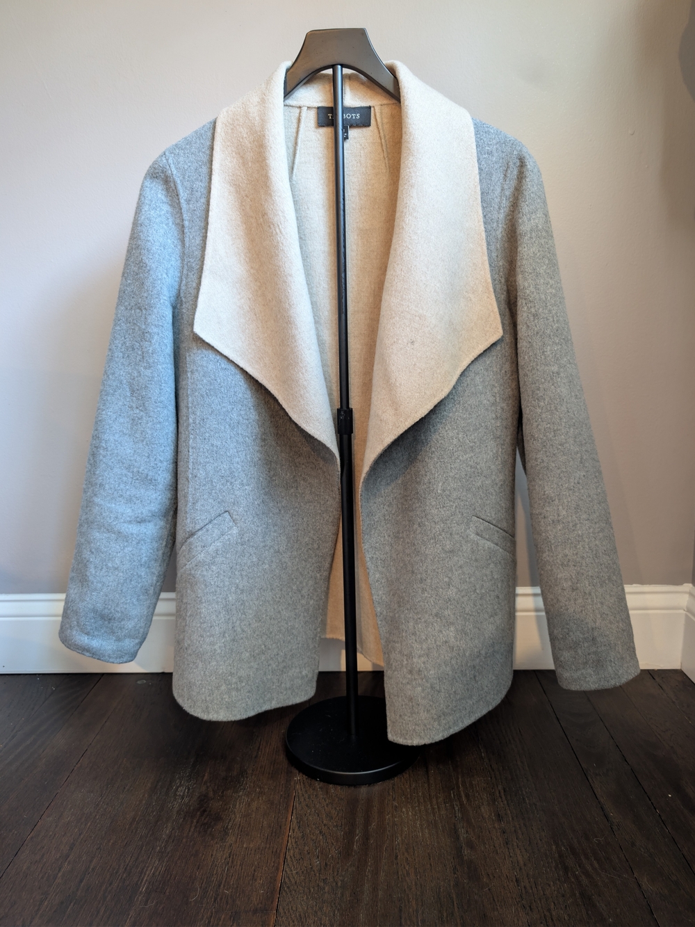 Talbots Open-Front Wool Jacket in Two-Tone Grey and Beige